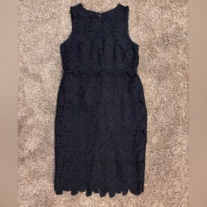 LOFT Petite Navy Lace Sheath Dress Sleeveless Floral Crochet Elegant Size 8P